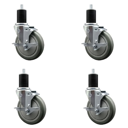 Service Caster 5'' Gray Poly Swivel 1-3/4'' Expanding Stem Caster Set with Brake, 4PK SCC-EX20S514-PPUB-TLB-134-4